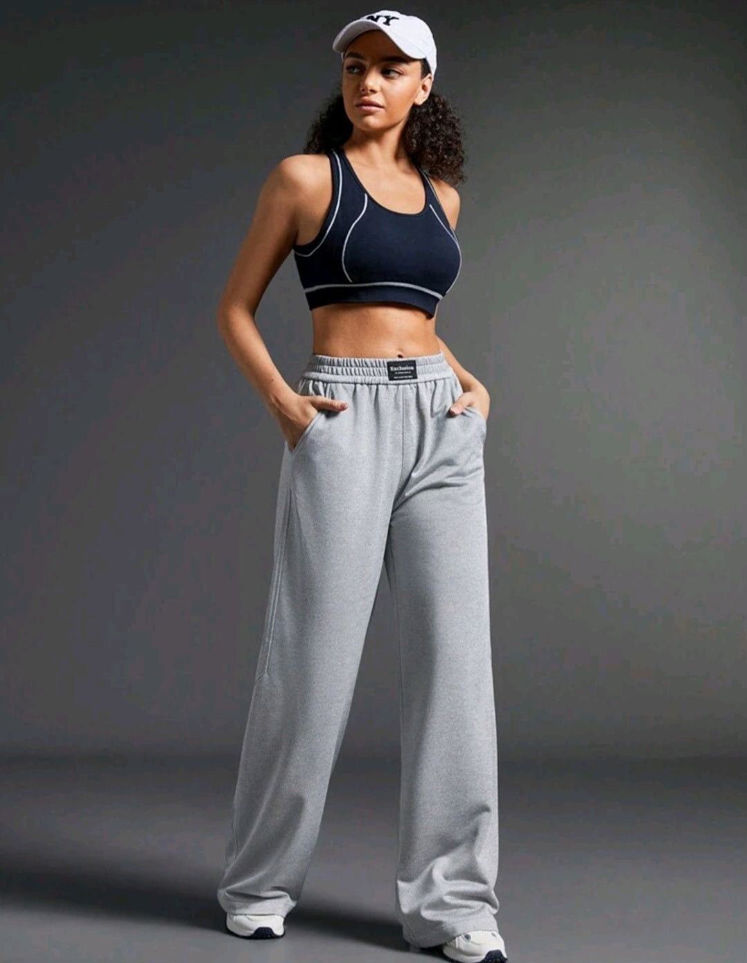 Sport Women's Casual Loose Letter Patch Pocket Wide Leg Sports Pants